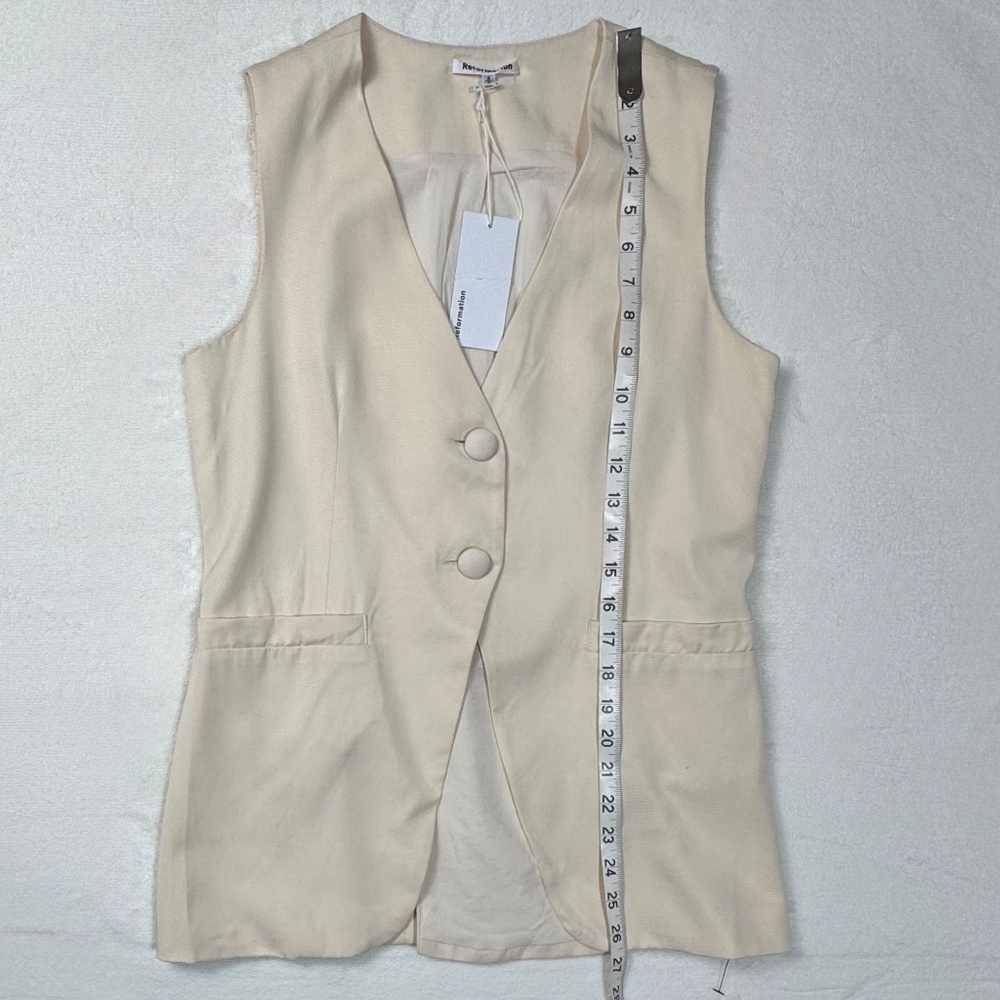 Reformation Casey Vest - Tailored Longline Waistcoat/ Sleeveless Top Cream - Picture 11 of 13
